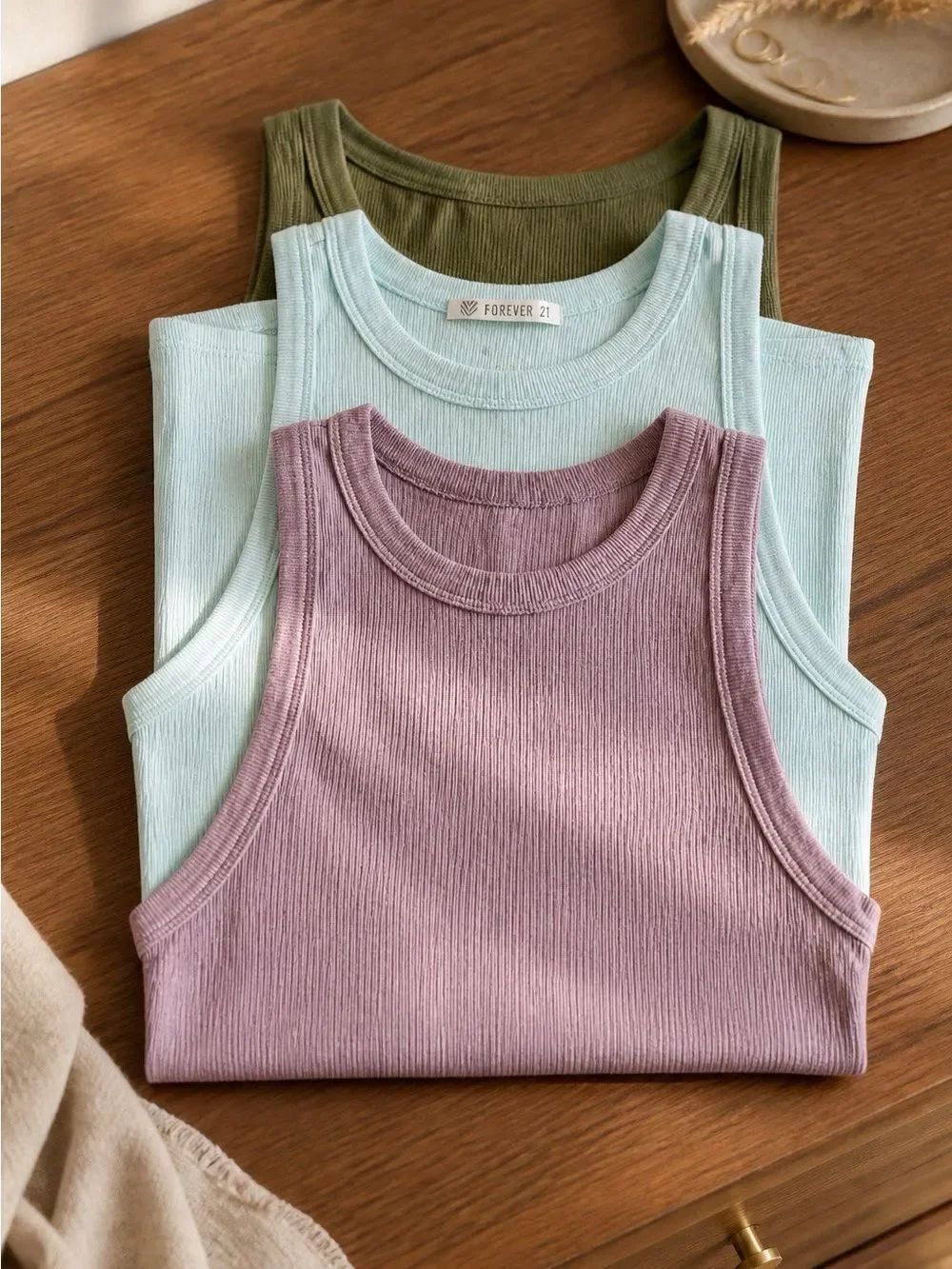 Women's Ribbed Tank Tops - Lavender, Mint, Olive Medium
